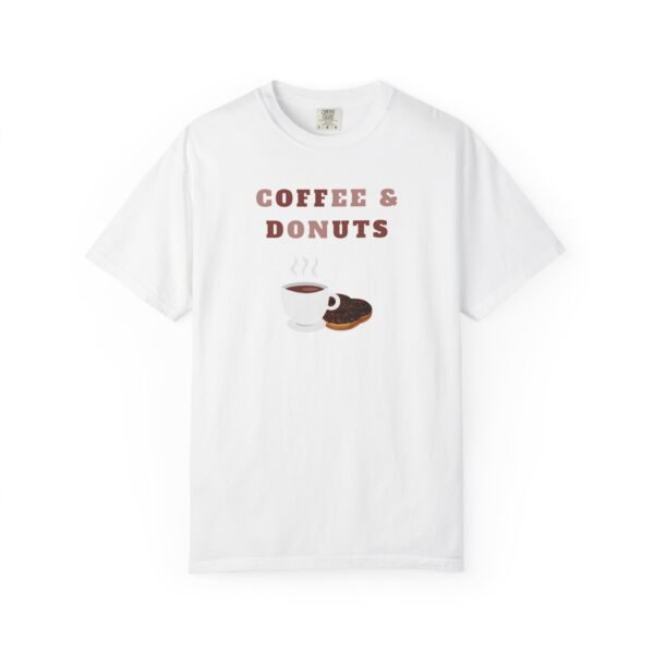 Coffee and Donuts Unisex T-shirt, Breakfast Lover Tee, Coffee Gift Shirt, Foodie Apparel, Coffee Theme Clothing